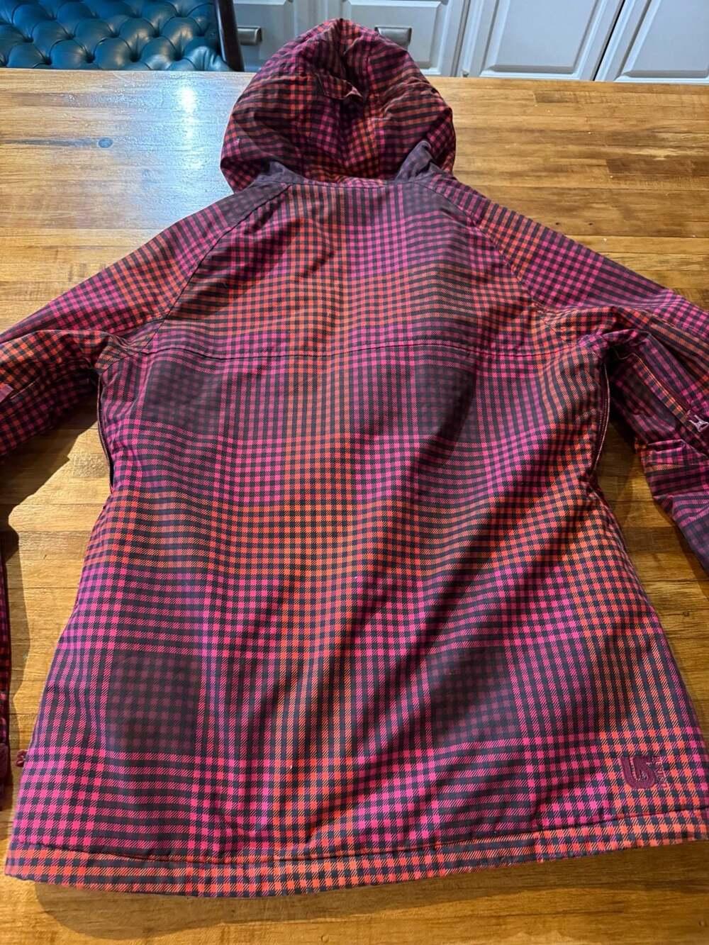 Burton Gingham Red Pink Hooded Jacket Size L (n1) - Picture 8 of 8
